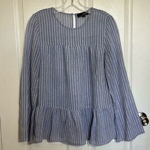 SUSAN BETRO Blue and White Striped Peplum Top | size Medium